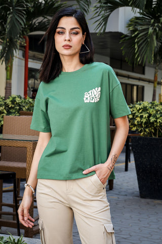 Women's 100% Cotton Typography Printed T-Shirt | Round Neck Short Sleeves Casual Tee