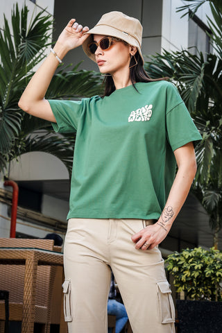 Women's 100% Cotton Typography Printed T-Shirt | Round Neck Short Sleeves Casual Tee