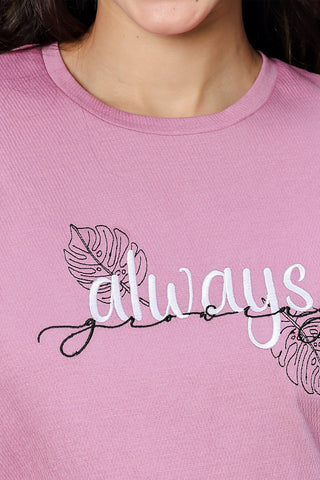 WOMEN ROUND NECK PURPLE HALF SLV  CO-ORD SET