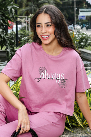 WOMEN ROUND NECK PURPLE HALF SLV  CO-ORD SET