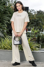 WOMEN ROUND NECK WHITE HALF SLV  CO-ORD SET