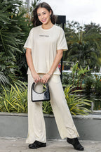 WOMEN ROUND NECK WHITE HALF SLV  CO-ORD SET