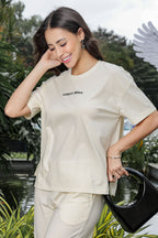 WOMEN ROUND NECK WHITE HALF SLV  CO-ORD SET