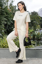 WOMEN ROUND NECK WHITE HALF SLV  CO-ORD SET