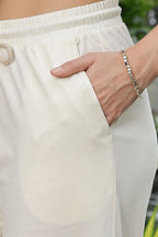 WOMEN ROUND NECK WHITE HALF SLV  CO-ORD SET