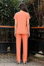 WOMEN ROUND NECK ORANGE HALF SLV  CO-ORD SET
