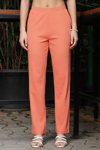 WOMEN ROUND NECK ORANGE HALF SLV  CO-ORD SET