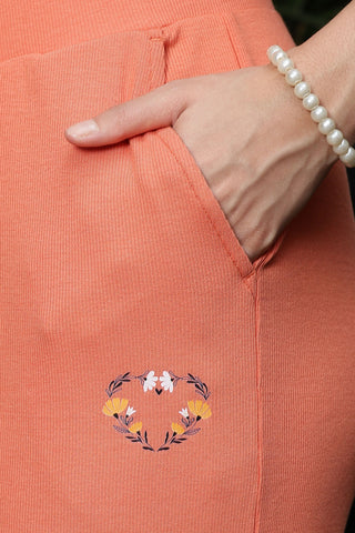 WOMEN ROUND NECK ORANGE HALF SLV  CO-ORD SET