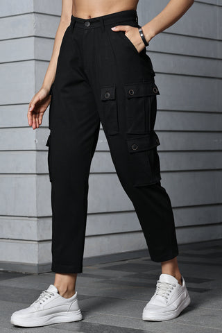 ONE SKY WOMEN BLACK SOLID WOMENS CARGO