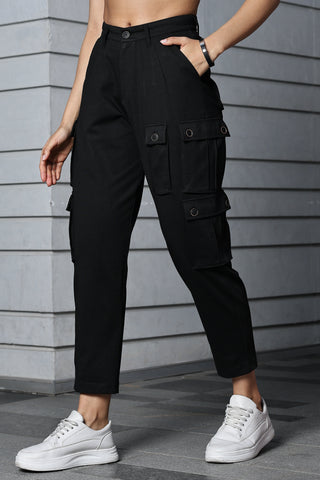 ONE SKY WOMEN BLACK SOLID WOMENS CARGO