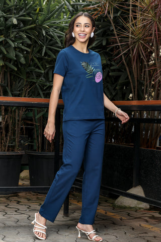 WOMEN ROUND NECK RED HALF SLV  CO-ORD SET