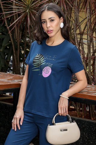 WOMEN ROUND NECK RED HALF SLV  CO-ORD SET