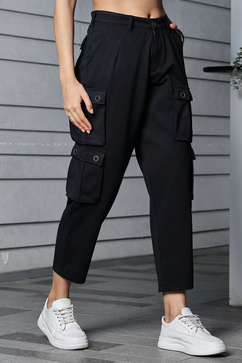 ONE SKY WOMEN BLACK IRIS SOLID WOMENS CARGO