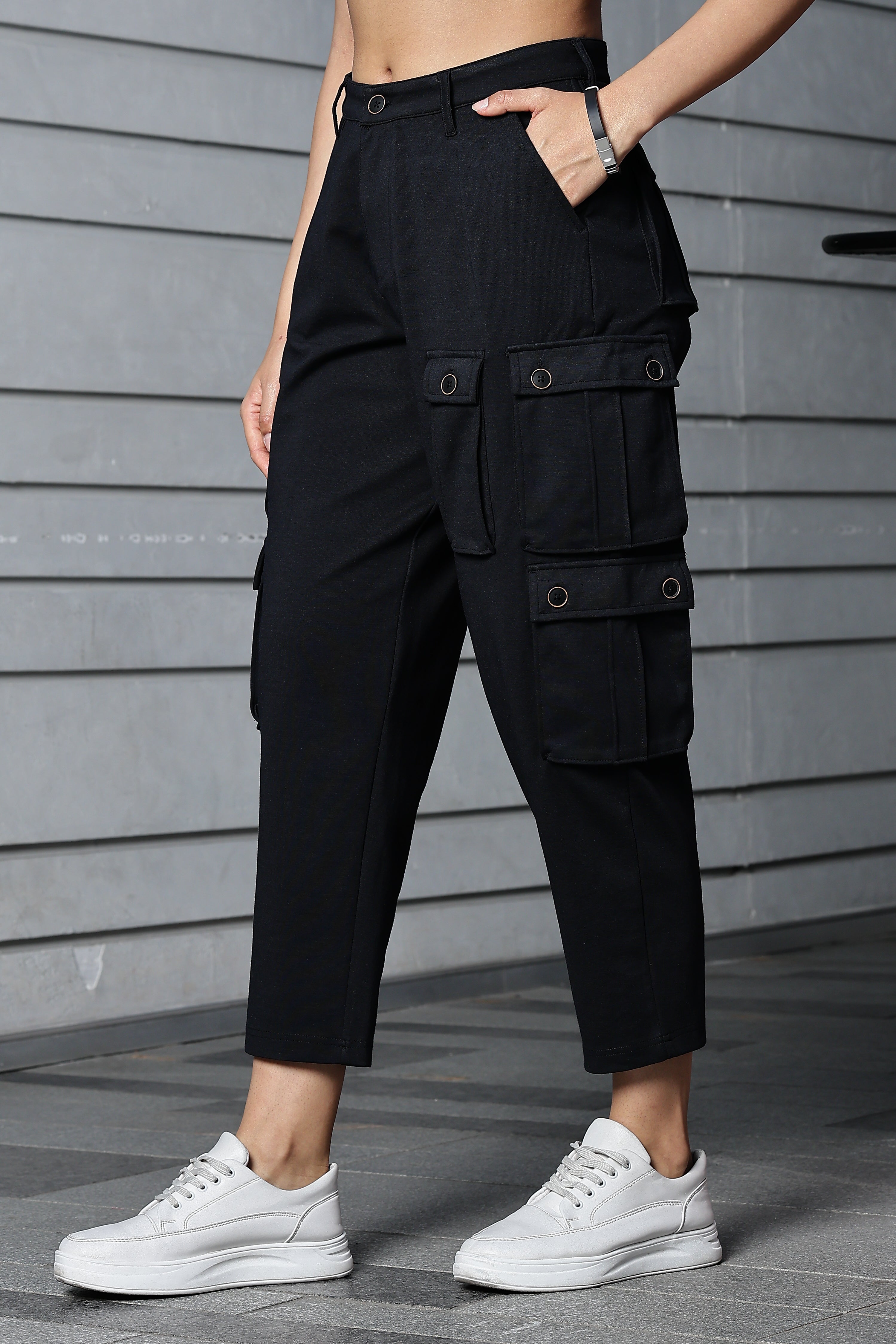 ONE SKY WOMEN BLACK IRIS SOLID WOMENS CARGO