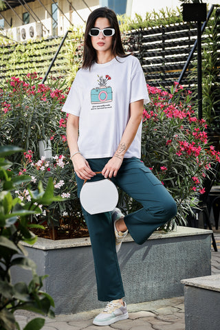 ONE SKY Women’s Solid Slit Pant | Mid-Rise Flat Front | Button & Zip Closure | 7 Pockets | Casual