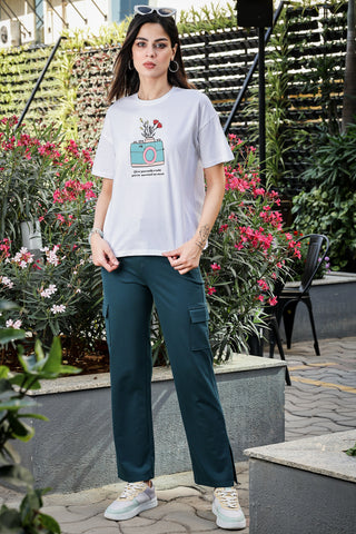 ONE SKY Women’s Solid Slit Pant | Mid-Rise Flat Front | Button & Zip Closure | 7 Pockets | Casual