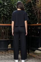 WOMEN ROUND NECK BLACK HALF SLV  CO-ORD SET