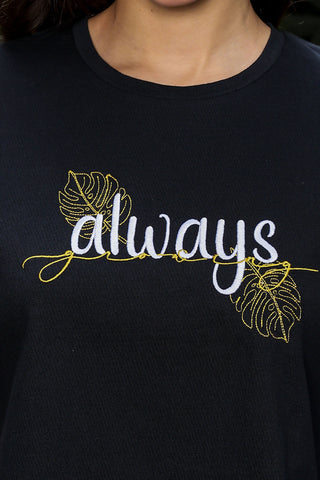 WOMEN ROUND NECK BLACK HALF SLV  CO-ORD SET