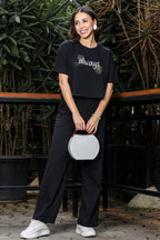 WOMEN ROUND NECK BLACK HALF SLV  CO-ORD SET