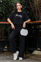 WOMEN ROUND NECK BLACK HALF SLV  CO-ORD SET