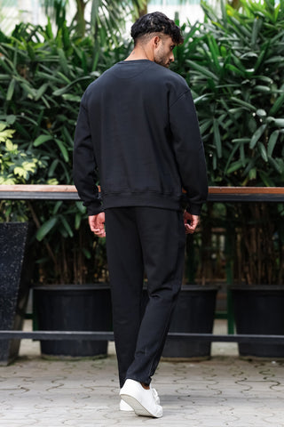 Men’s Embroidered Typography Tracksuit Set | Round Neck Long Sleeve Top & Drawstring Joggers | Cotton Blend | Mid-Rise Flat Front | 5 Pockets | Casual Athleisure Wear