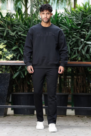 Men’s Embroidered Typography Tracksuit Set | Round Neck Long Sleeve Top & Drawstring Joggers | Cotton Blend | Mid-Rise Flat Front | 5 Pockets | Casual Athleisure Wear