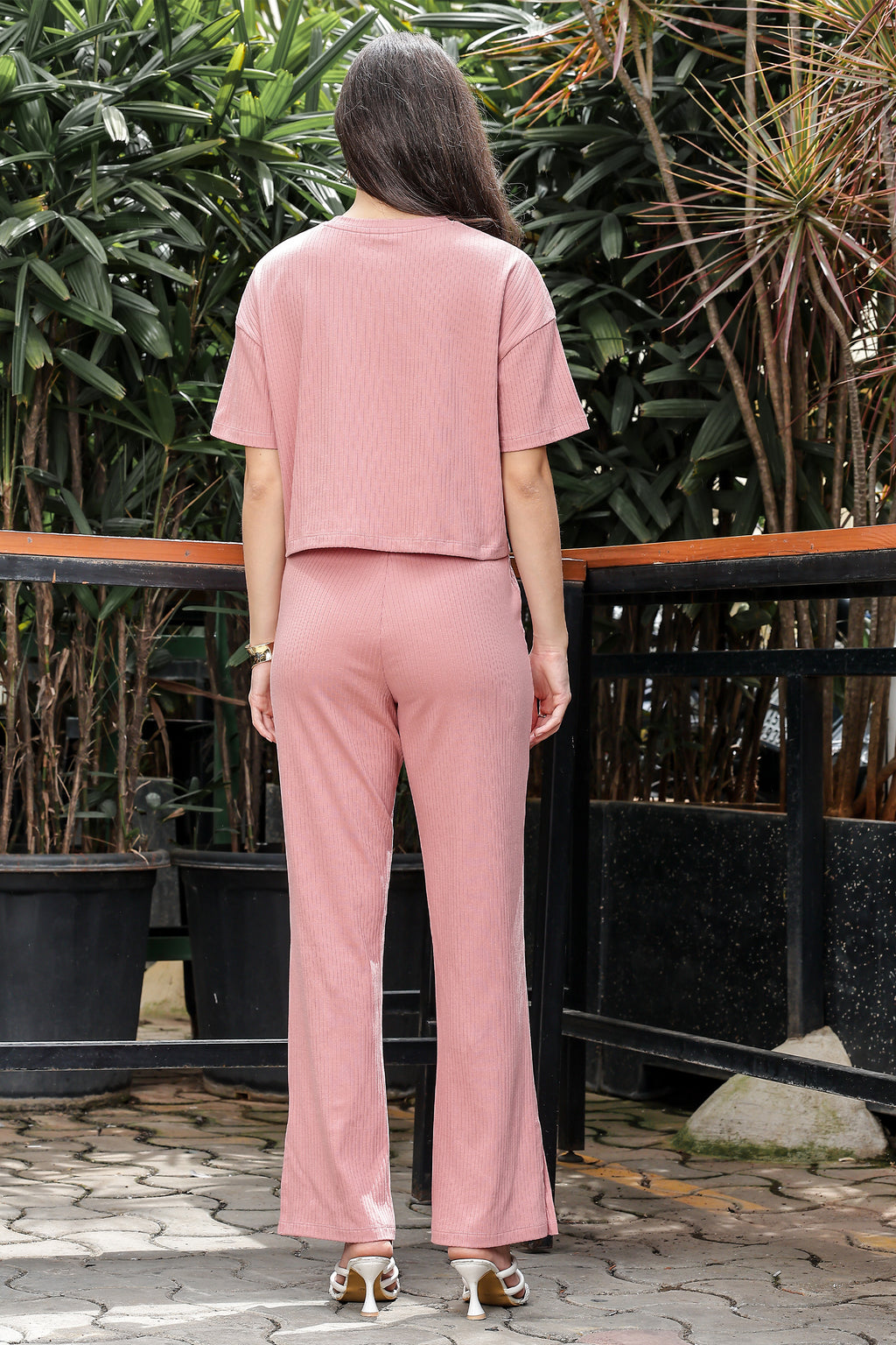 WOMEN ROUND NECK BROWN HALF SLV  CO-ORD SET