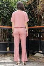 WOMEN ROUND NECK BROWN HALF SLV  CO-ORD SET