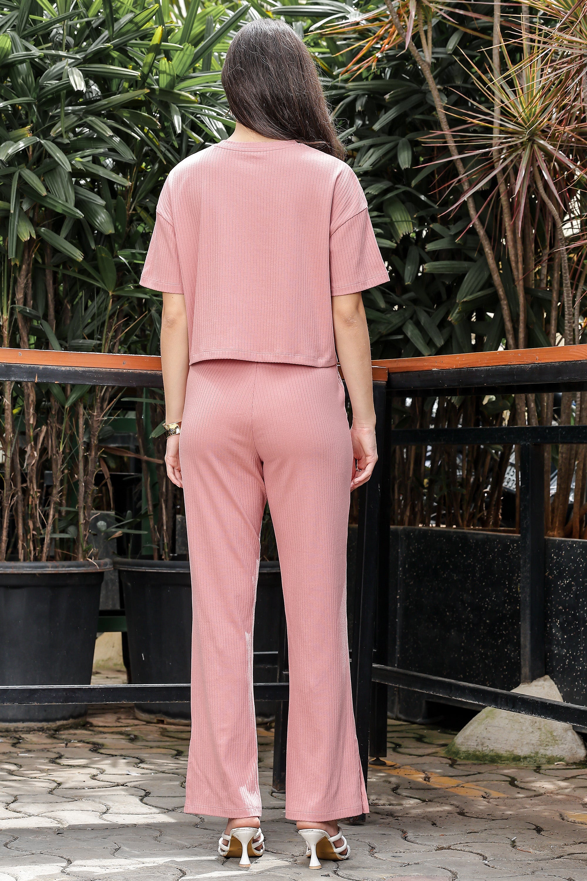 WOMEN ROUND NECK BROWN HALF SLV  CO-ORD SET