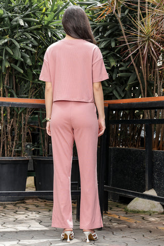 WOMEN ROUND NECK BROWN HALF SLV  CO-ORD SET