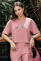 WOMEN ROUND NECK BROWN HALF SLV  CO-ORD SET