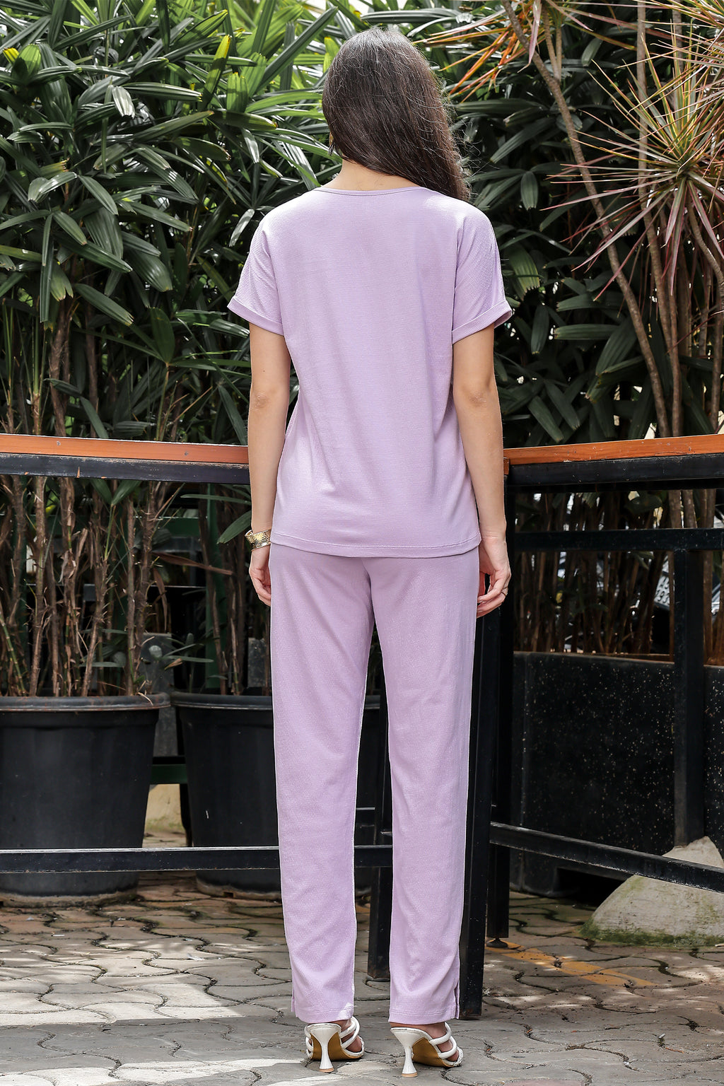WOMEN V-NECK LAVENDER HALF SLV  CO-ORD SET