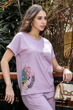 WOMEN V-NECK LAVENDER HALF SLV  CO-ORD SET