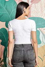 One Sky Women’s Solid Ribbed Cotton Stretch Top – Short Sleeves, Casual Fit