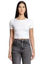One Sky Women’s Solid Ribbed Cotton Stretch Top – Short Sleeves, Casual Fit