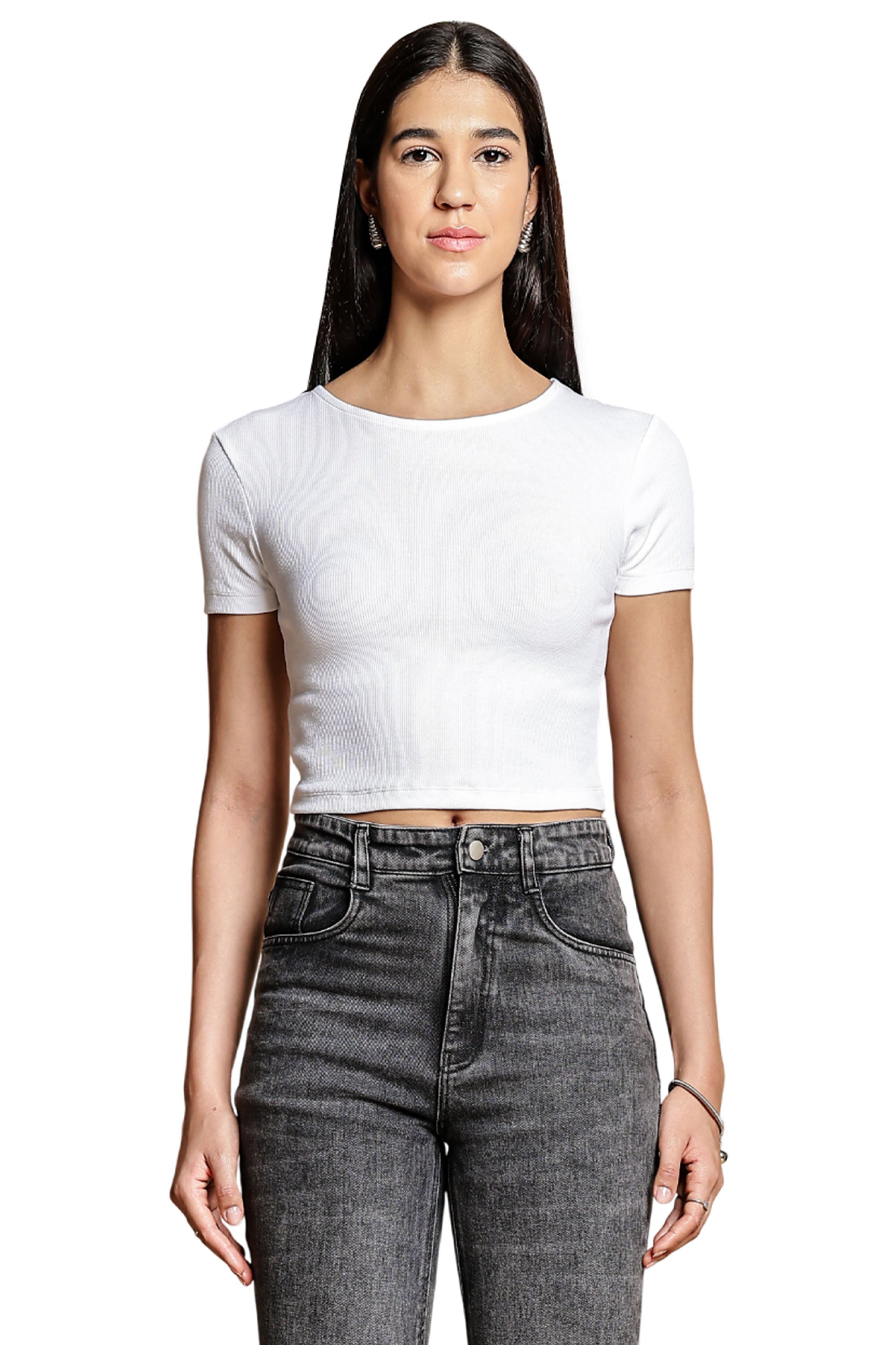 One Sky Women’s Solid Ribbed Cotton Stretch Top – Short Sleeves, Casual Fit