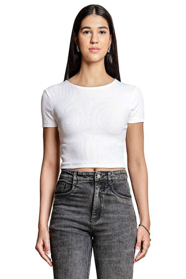 One Sky Women’s Solid Ribbed Cotton Stretch Top – Short Sleeves, Casual Fit
