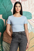 One Sky Women’s Solid Ribbed Cotton Stretch Top – Short Sleeves, Casual Fit