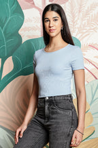 One Sky Women’s Solid Ribbed Cotton Stretch Top – Short Sleeves, Casual Fit