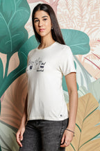 ONE SKY WOMEN ECRU GRAPHIC PRINTED T SHIRT