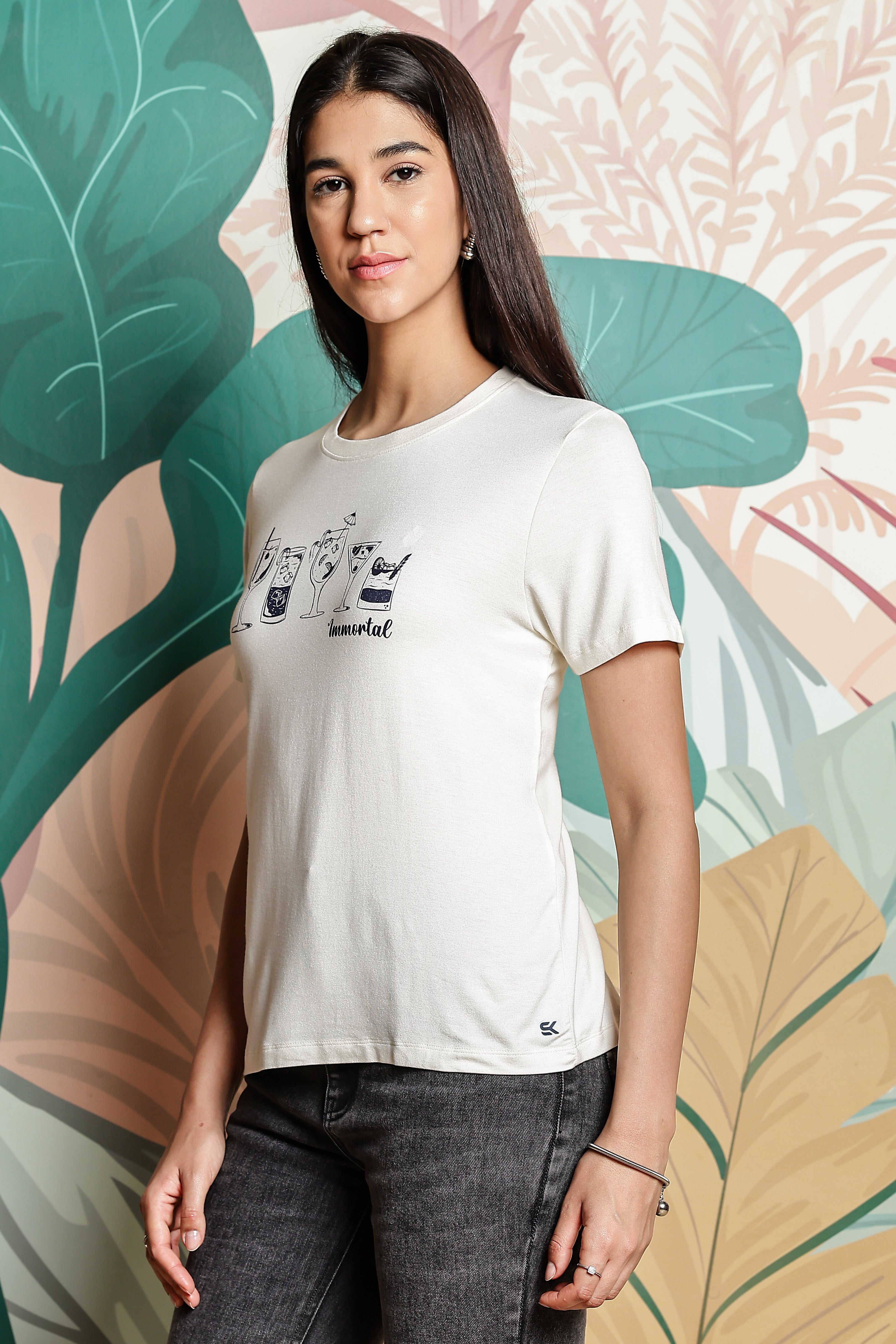 ONE SKY WOMEN ECRU GRAPHIC PRINTED T SHIRT