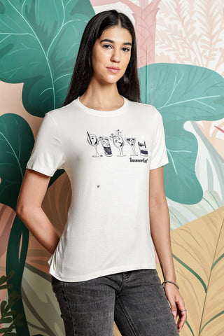 ONE SKY WOMEN ECRU GRAPHIC PRINTED T SHIRT