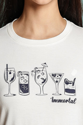 ONE SKY WOMEN ECRU GRAPHIC PRINTED T SHIRT