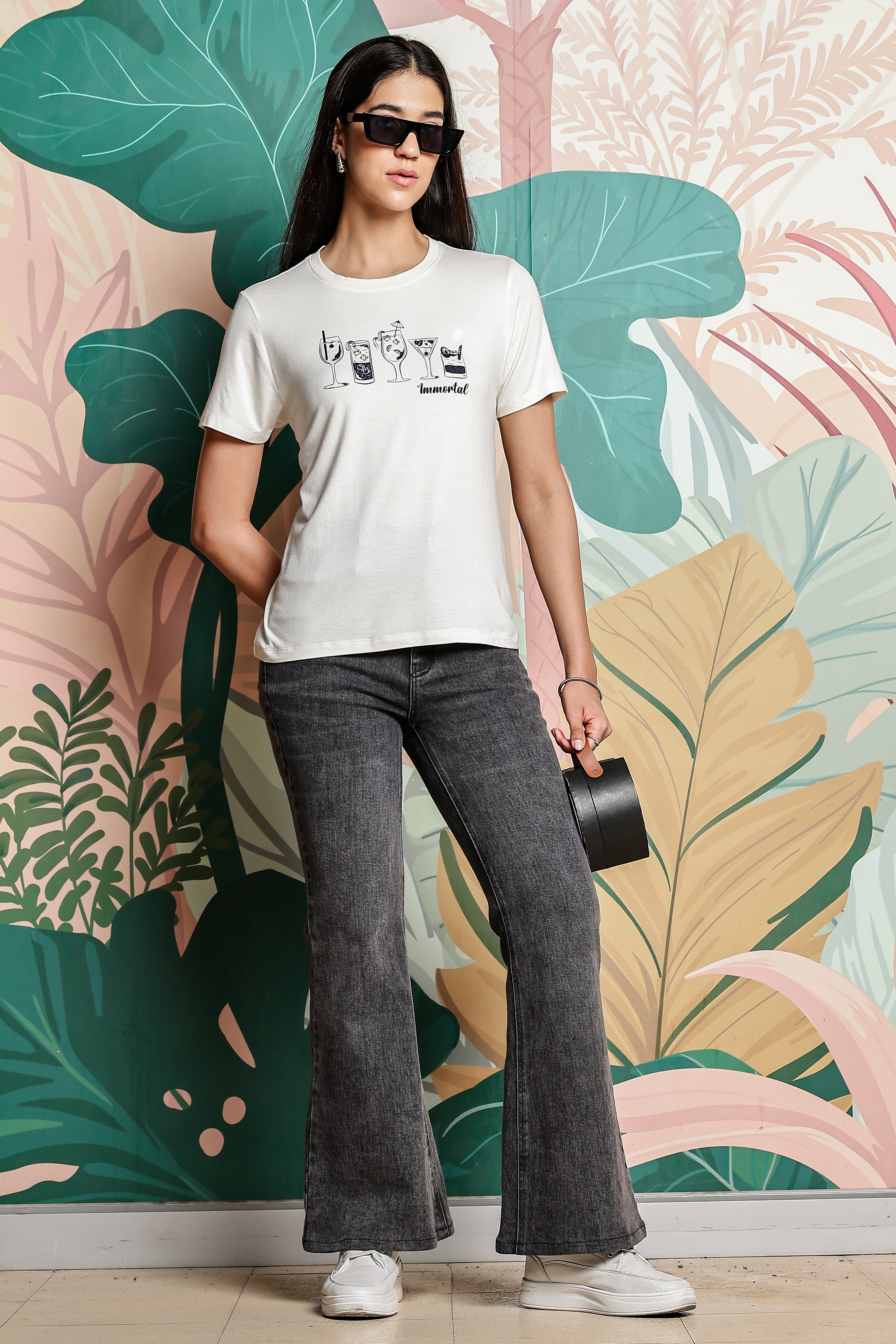 ONE SKY WOMEN ECRU GRAPHIC PRINTED T SHIRT
