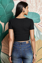 One Sky Women’s Solid Ribbed Cotton Stretch Top – Short Sleeves, Casual Fit