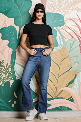 One Sky Women’s Solid Ribbed Cotton Stretch Top – Short Sleeves, Casual Fit