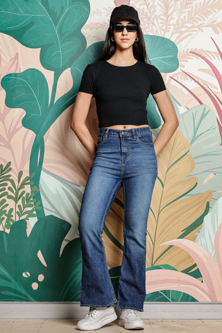 One Sky Women’s Solid Ribbed Cotton Stretch Top – Short Sleeves, Casual Fit