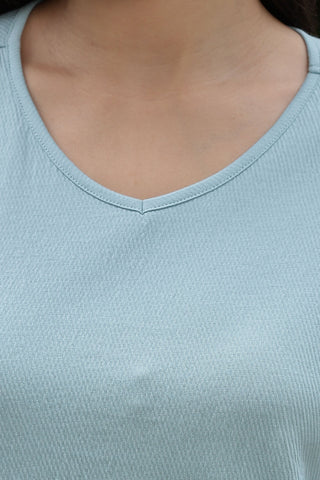 WOMEN V-NECK AQUA HALF SLV  CO-ORD SET