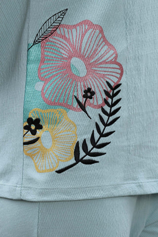 WOMEN V-NECK AQUA HALF SLV  CO-ORD SET