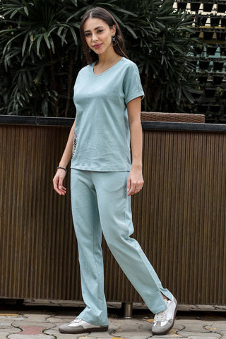 WOMEN V-NECK AQUA HALF SLV  CO-ORD SET